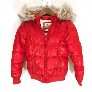 Justice Red Puffer Coat with Fur Hood